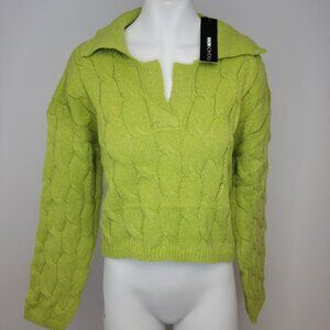 Fashion Nova Knit Green V Neck Collared Sweater Size Large